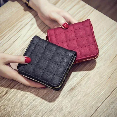 Fashion Plaid PU Leather Small Zipper Wallet With Coin Purse